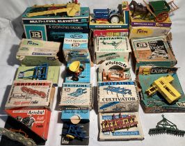 Britains: A collection of assorted Britains farm implements and figures to include: Ford 5000