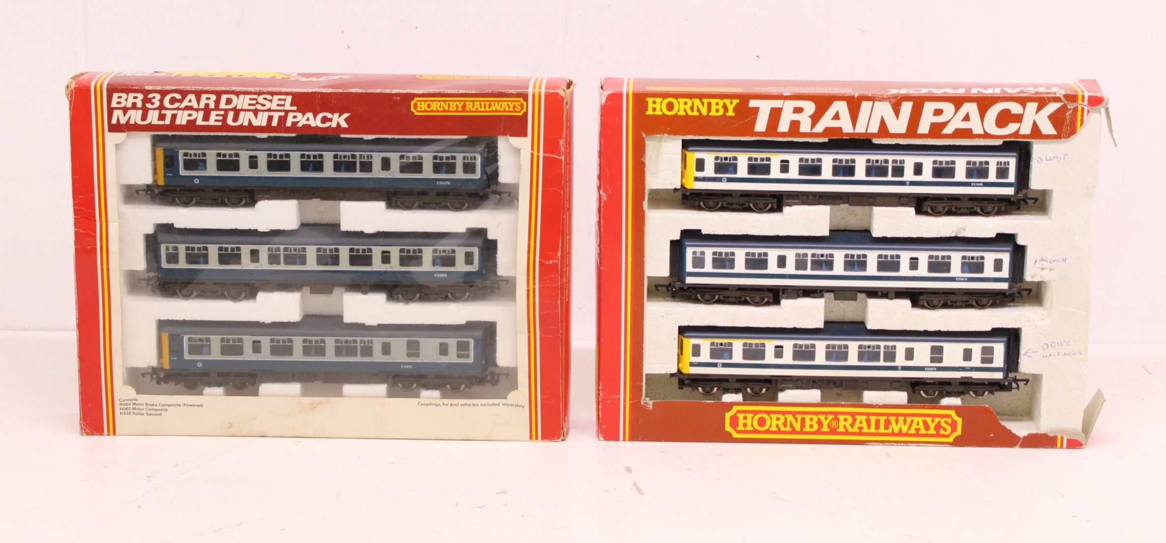Hornby: A boxed Hornby Railways, OO Gauge, BR 3 Car Diesel Multiple Unit Pack, Reference R403; and