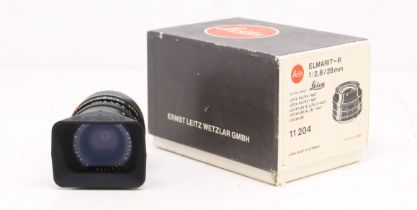 Leica: A boxed Leitz Wetzlar lens, Elmarit-R 1:2.8, 28mm, Serial Number 3271204. Original box.