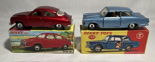 Dinky: A pair of boxed Dinky Toys, Ford Consul Cortina, Reference No. 139; and Saab 96, Reference