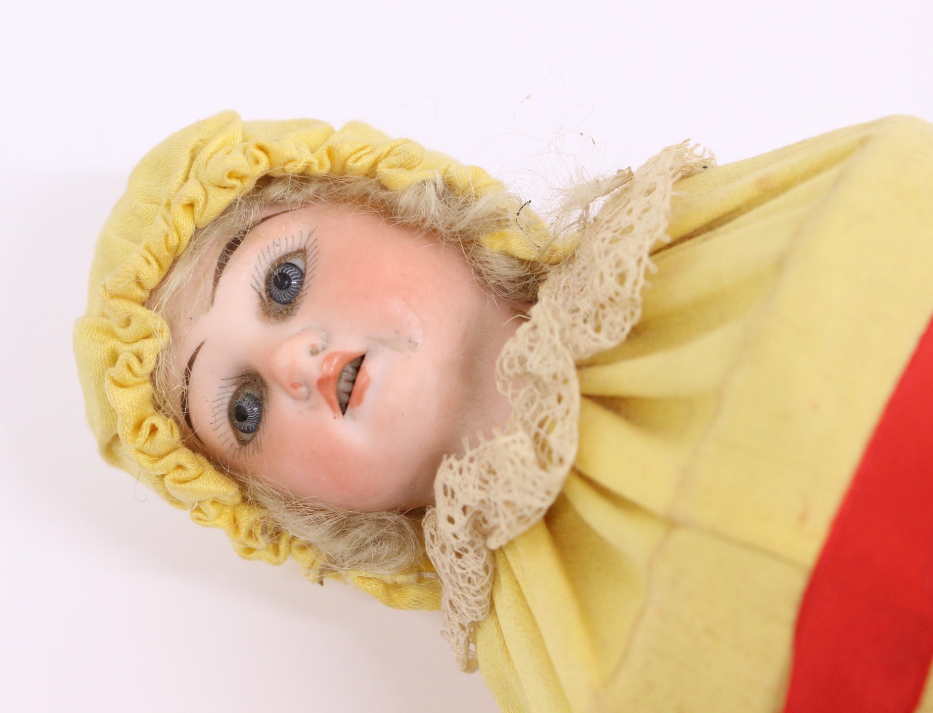 Doll: A late 19th/early 20th century, German, shoulder head bisque marotte doll, blue fixed eyes, - Image 2 of 4