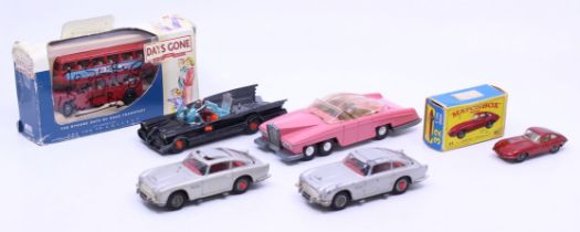 Diecast: A collection of four unboxed vehicles to comprise: Dinky Toys Fab 1, 100; Corgi Batmobile