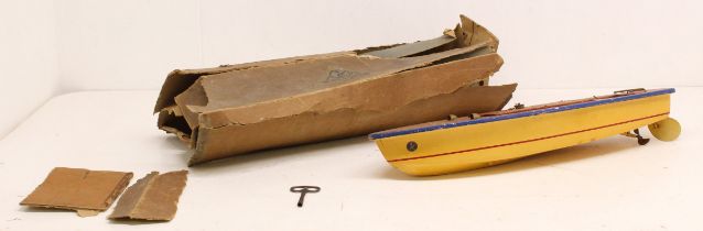 Kellner: A boxed Kellner, clockwork pond boat, untested for working order. With original key, and