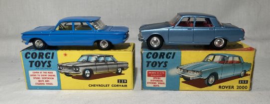 Corgi: A pair of boxed Corgi Toys, Chevrolet Corvair, Reference No. 229; and Rover 2000, Reference