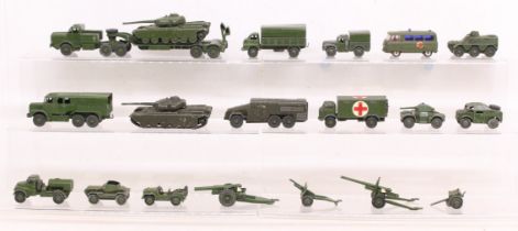 Dinky: A collection of assorted unboxed playworn military diecast vehicles, mostly Dinky examples.