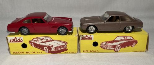 Solido: A pair of boxed Solido vehicles: Ferrari 250 GT 2+2, Reference 123; and Alfa Romeo,