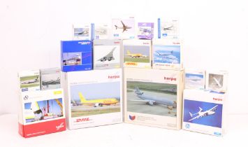 Herpa: A collection of seventeen (17) boxed Herpa 1:200, 1:400 and 1:500 Scale aircraft, to