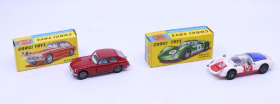 Corgi: A pair of boxed Corgi Toys, M.G.B. G.T., Reference No. 327; and Porsche Carrera 6 #60,