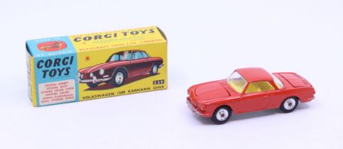 Corgi: A boxed Corgi Toys, Volkswagen 1500 Karmann Ghia, Reference No. 239. Red livery with lemon