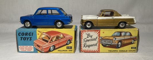 Corgi: A pair of boxed Corgi Toys, Triumph Herald Coupe, Reference No. 231; and Hillman Imp,