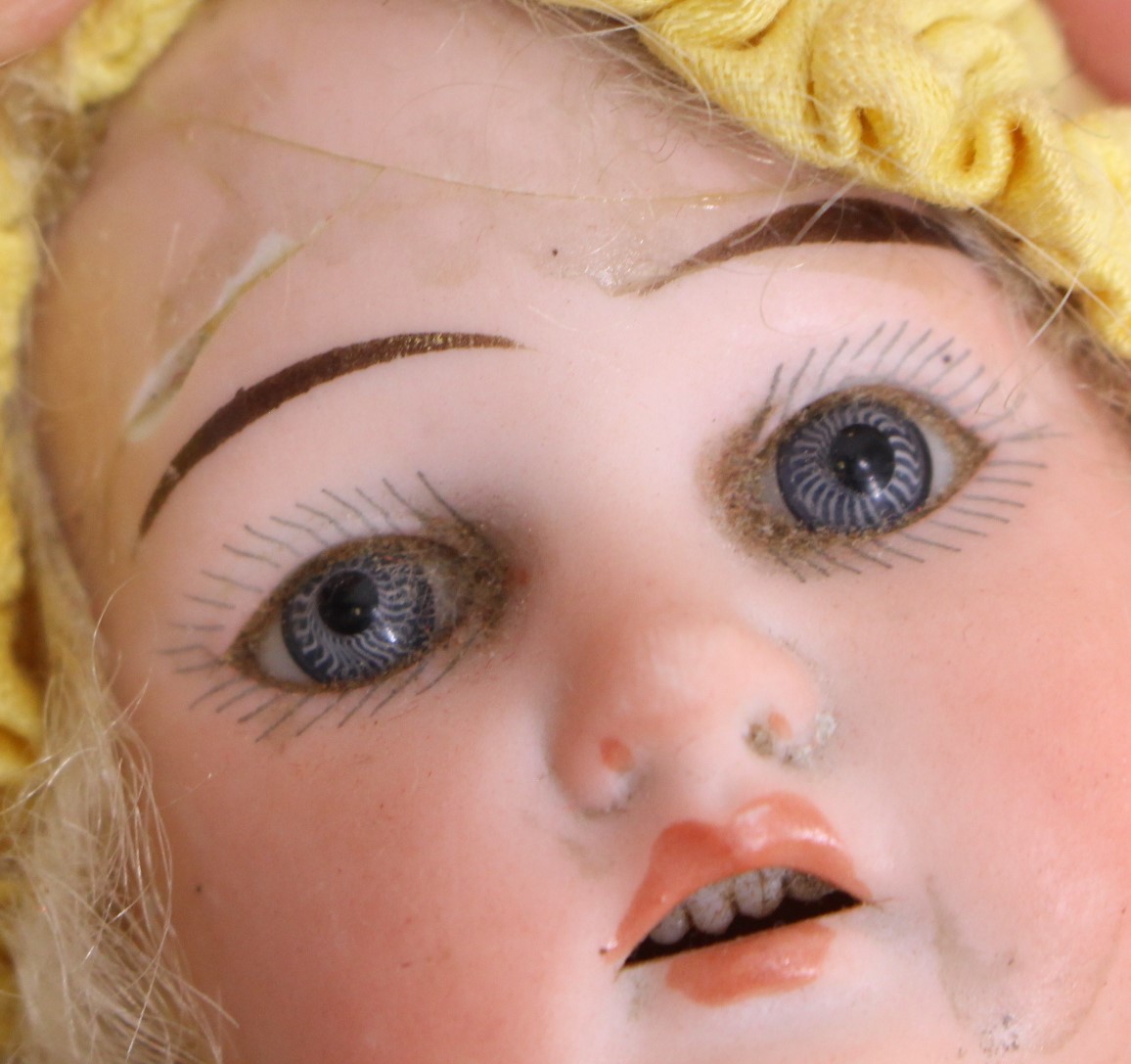Doll: A late 19th/early 20th century, German, shoulder head bisque marotte doll, blue fixed eyes, - Image 3 of 4