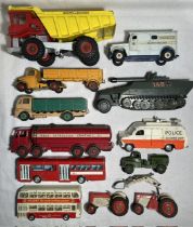 Dinky: A collection of playworn vintage Dinky vehicles to include: Leyland Octopus Esso Tanker,