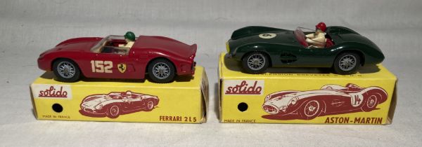 Solido: A pair of boxed Solido vehicles: Aston Martin 3L, Reference 107; and Ferrari 2L5,
