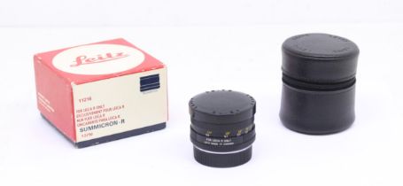 Leica: A boxed Leitz Wetzlar lens, Summicron-R 1:2, 50mm, Serial Number 3012855. Original box with