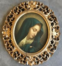 A Florentine 19th cent oval  oil portrait of Madonna