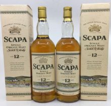 Whisky. Scapa Single Orkney Malt Scotch Whisky, aged 12 years, 40% vol, 2 x1 Litre boxed bottles.