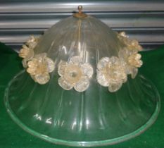 Two Murano glass ceiling lights with daffodil floral surrounded clear glass, together with an Art