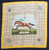 A ladies' 1953 Coronation Derby silk scarf, the centre printed with Pinza, Sir Victor Sassoon's colt