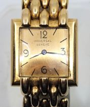 A Swiss Universal 18ct. gold gentleman's bracelet watch retailed by Hermes, manual movement, cal.