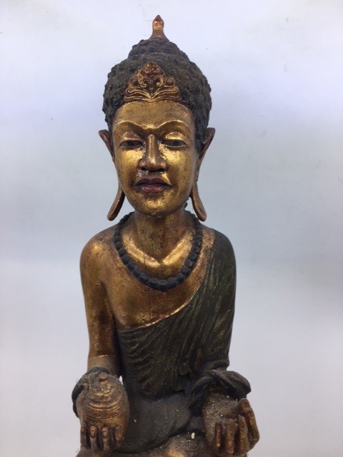 An Asian carved wooden figure of Buddha - Image 2 of 5