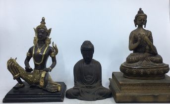 A collection of two bronze figure of Buddha together with a Sino-Tibetan bonze figure of a deity. (