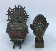 A Chinese bronze seal and an Indian bronze figure of a deity together with miscellaneous items (