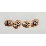Royal Thames Yacht Club interest: A pair of 9ct. rose gold and polychrome enamelled oval