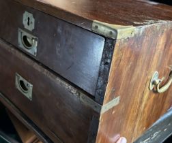 A small 19th cent campaign chest  consisting of two small drawers and one larger to the top section