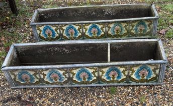 A pair of 19th cent large arts and crafts planters, some tiles at failt