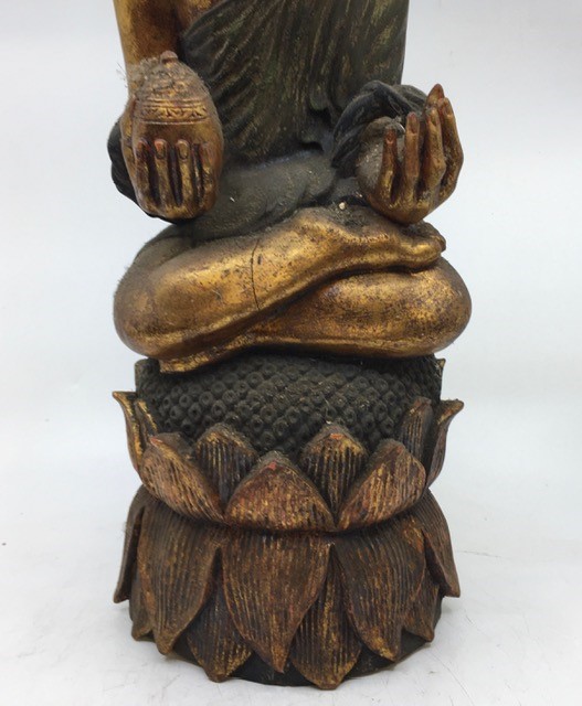 An Asian carved wooden figure of Buddha - Image 3 of 5