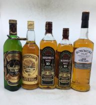 A collection of five bottles of whiskey in presentation tubes (some tubes a/f)