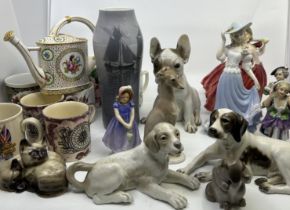 A large qty of pottery items to include pottery Rosenthal dogs