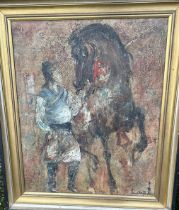 An interesting Chinese oil study horse and rider signed Gerard Dalton Henderson 1928-2014