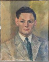 Catherine Spink (20th century), an oil on canvas,  a portrait of a porter, signed lower left.