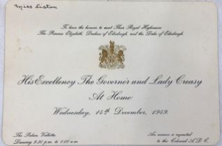 Princess Elizabeth/Malta Interest: A printed card invitation card form His Excellency The Governor
