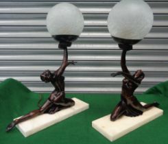 A pair of Art Deco style bronze composition table lamps. H:45cm