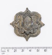 Large Medieval pilgrims badge believed to be pewter. Pin is missing on rear but pins mounts are