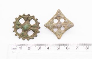 Pair of Saxon copper alloy disc brooches 8th-9th century. Both are openwork and both have missing