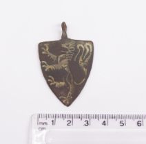 Medieval Heraldic Mount.  Circa, 13th - 14th century AD. Copper-alloy. H41.5mm. W33.7mm.16.06g . A