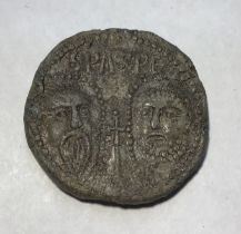 A complete lead Medieval papal bulla issued by of Pope Nicholas V (1447-1455) The obverse depicts