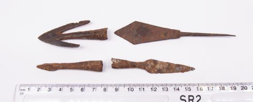 Selection of four Medieval Iron arrowheads ranging in dates from 11th/15th century. Included is a