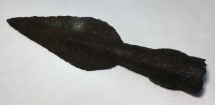 1600-1000 BC Middle Bronze Age, Socketed Spearhead with Lozenge-faced basal loops, ferrous