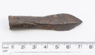 Ancient Medieval Iron crossbow bolt head 12/14th century. H65mm. W16mm. Shaft socket Dia 10mm. 32.