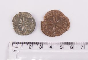 Medieval circular copper alloy matrix seal featuring a 10 pointed star. There is some chipping