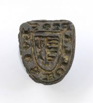 A Medieval copper alloy chess piece “shield” style matrix seal depicting another smaller shield with