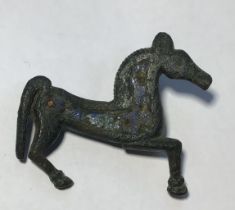 Rare Roman 2nd/3rd Century Zoomorphic Brooch in the form of a Horse with Blue enamel Body with spots