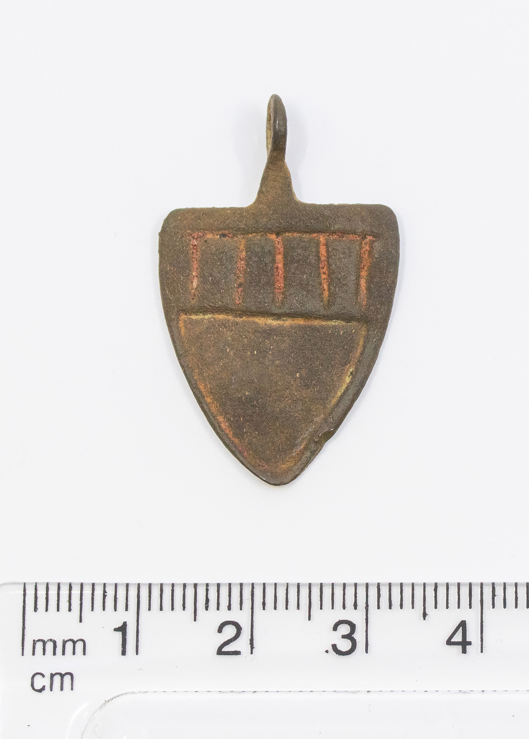 Medieval Heraldic Mount.  Circa, 13th - 14th century AD. Copper-alloy. H26mm. W21.4mm. 4.11.g. A