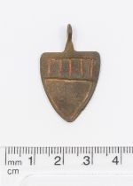 Medieval Heraldic Mount.  Circa, 13th - 14th century AD. Copper-alloy. H26mm. W21.4mm. 4.11.g. A