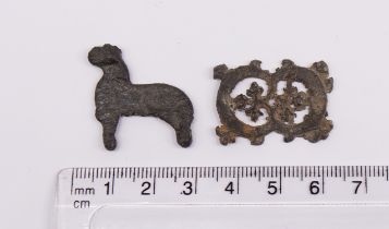 Collection of two pewter pilgrims badges 14/15th century. One is of the “Lamb of God” but is missing