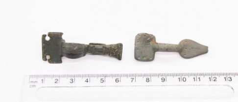 Pair of Saxon copper alloy small-long brooches 6th century. Brooch 1 is Rectangular (19mm x 14mm)